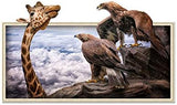 Eagles Stare at Giraffe Clouds Fake Window Frame Animals Wall Stickers Xh7239