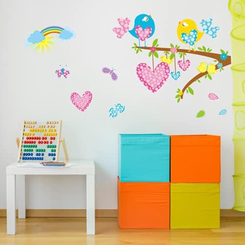 Tree Bird Cartoon Removable Tree Heart Wall Sticker Cozy Romantic Bedroom Living Room Kitchen Bathroom Removable Wall Sticker size 45x60 ay3D6001