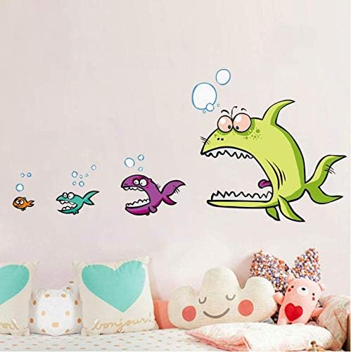 Cartoon Big Fish Eat Small Fish Wall Stickers Home Decor Living Room Bedroom DIY Art Mural Removable Wall Sticker size 50x70 xh6225