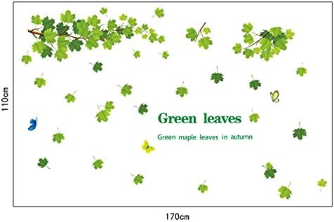 Green Maple Leaves and Butterflies Wall Decals, Living Room Bedroom Removable Wall Stickers Mural size 60x90  ay9145