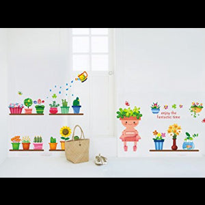 Kappier Colorful and Cute Potted Plants Peel & Stick Removable Border Wall Decals size 60x90 ay1906