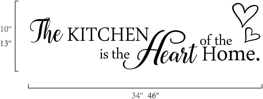 FlyWallD The Kitchen is The Heart of The Home Wall Decal Quotes Kitchen Signs Decor Kitchen Wall Stikcers Vinyl Art Saying  size 15x60 nc1030