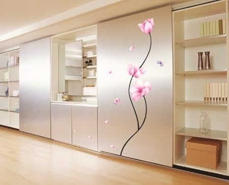 Ambiance-Live Wall decal pink flowers and butterflies size 58x33 tc927