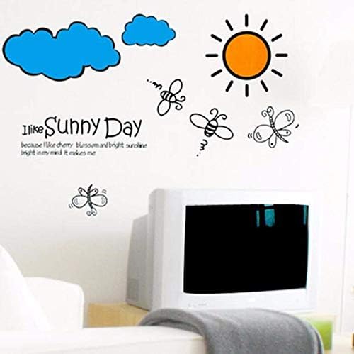 Removable Cartoon I Like Sunny Day Butterflies Bees Wall Stickers Living Kids Room Wall Sticker Decal Home Decor ee size 45x60 ay609