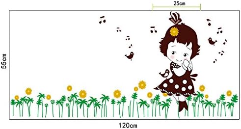 Shy Girl Birds Singing Music Notes Flowers Green Leaves Wall Decal PVC Home Sticker House Vinyl Paper Decoration WallPaper Living Room Bedroom Kitchen Art Picture DIY Murals size 50x70 mj7016b
