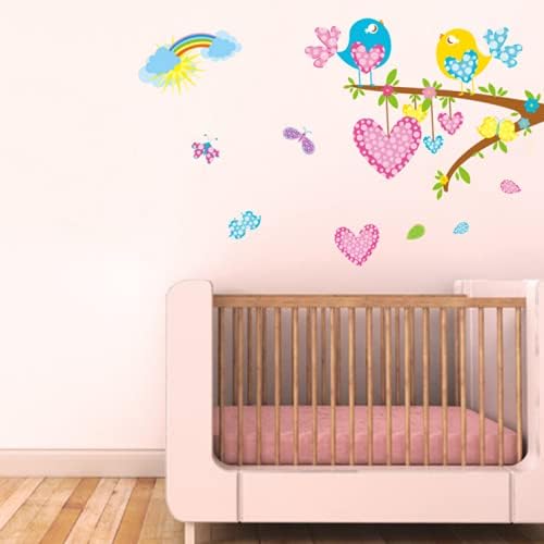 Tree Bird Cartoon Removable Tree Heart Wall Sticker Cozy Romantic Bedroom Living Room Kitchen Bathroom Removable Wall Sticker size 45x60 ay3D6001