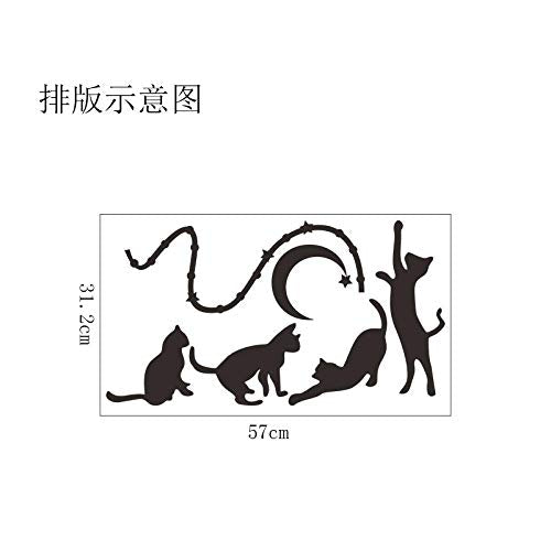 Kids Wall Decals,Wall Decor Stickers For Living Room,Four Cats And Moon Background Wall Stickers Hand-Painted Wall Stickers Removable Self-Adhesive  nc4kit- 32x57 w5
