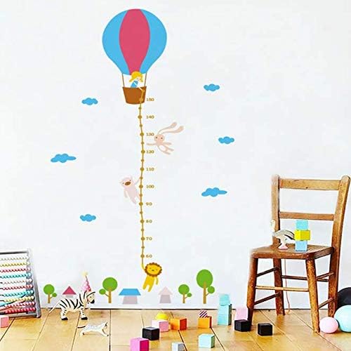 Jm8264 Wall Sticker Cartoon hot air balloon Height Ruler Wall Art Sticker Wall paper Blue