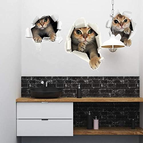 3PCS 3D Cats Wall Sticker Cartoon Animal Hole View Decals Removable DIY Decoration Pet Love for Baby Kids Nursery Room Kitchen Living Room Bedroom Bathroom size 50x70 sk6071