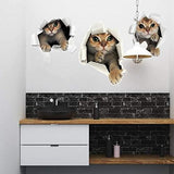 3PCS 3D Cats Wall Sticker Cartoon Animal Hole View Decals Removable DIY Decoration Pet Love for Baby Kids Nursery Room Kitchen Living Room Bedroom Bathroom size 50x70 sk6071