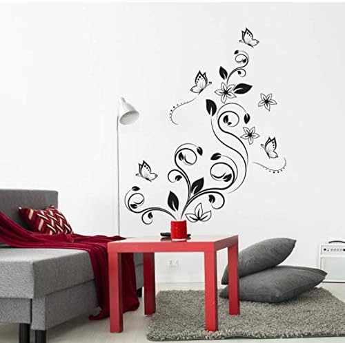 Black Flowers Vine and Beautiful Butterfly Wall Sticker Girls Bedroom Living Room Home Decorations size 50x70 ncs0024