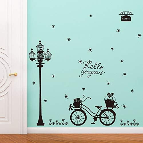 Black street lamp bicycle wall sticker Vinyl DIY Street light art wall decals For Living room study room wall decor stickers size 60x900 ay9264