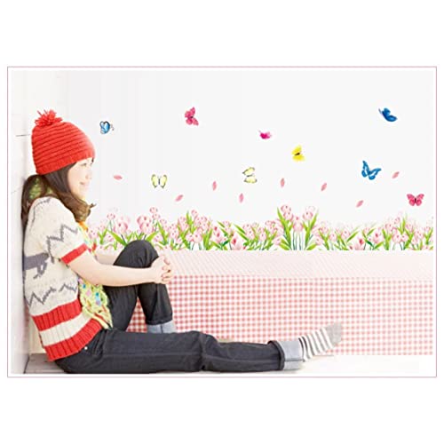 Rjjrr Pink flower butterfly wall stickers home decor DIY bedroom skirting board walls decal mural size 50x70 xls7021