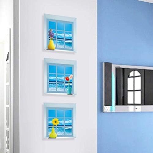3D simulation sea view landscape Wall stickers set of 3 window frame Flower vase pattern Wall stickers size 30x120 z-003