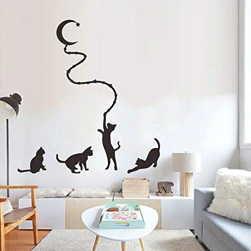 Kids Wall Decals,Wall Decor Stickers For Living Room,Four Cats And Moon Background Wall Stickers Hand-Painted Wall Stickers Removable Self-Adhesive  nc4kit- 32x57 w5