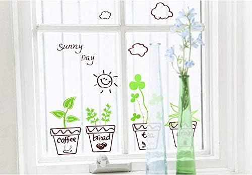 Cartoon Green Plants Wall Sticker DIY Removable Potted Murals Decoration Sunny Day Pastoral Floral Wall Decals Window Sticker Letter Bonsai Sticker size 30x45cm xh5411c kids Sticker