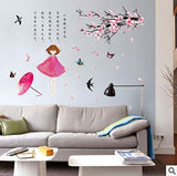 Sk7157 Peach Blossom Girl Wall Sticker