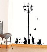 Generic PVC Cat Print Home Living Room Self Adhesive Wall Sticker 70 x 50cm Black White