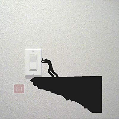 ISEE 360® Cartoon Man Pushing The Switch Board Sticker Suitable for Any Black Vinyl Decals L x H 12.00 X 7.00 Cm
