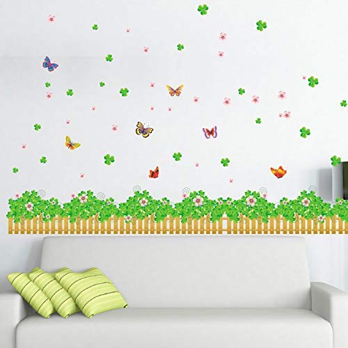 StickMe 'Garden Fence with Greenery, Butterlies and Flowers Wall Sticker' - SM1008 (PVC Vinyl - 200Cm X 80 cm)