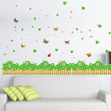 StickMe 'Garden Fence with Greenery, Butterlies and Flowers Wall Sticker' - SM1008 (PVC Vinyl - 200Cm X 80 cm)