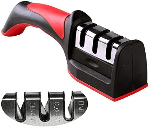 3-in-1 Knife Sharpener With Fruit And Meat Knife Peeler.3-Stage Diamond Coated Knife Sharpener,Kitchen Helper Three-piece Knife Sharpener Set With a Knife Ceramic peeler