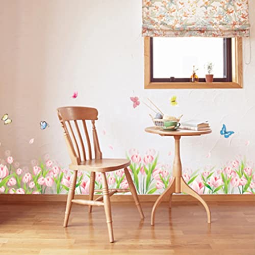 Rjjrr Pink flower butterfly wall stickers home decor DIY bedroom skirting board walls decal mural size 50x70 xls7021