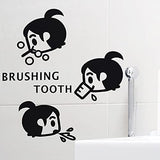 Pegatina de Pared de Dientes de Cepillado de niña pequeña de Dibujos Animados, decoración de Lavabo de baño para el hogar, calcomanías de Arte Mural, Pegatinas Bonitas para niños, Papel Tapiz size 12x58 k37