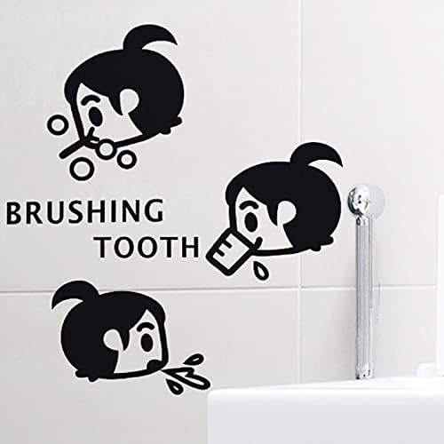 Pegatina de Pared de Dientes de Cepillado de niña pequeña de Dibujos Animados, decoración de Lavabo de baño para el hogar, calcomanías de Arte Mural, Pegatinas Bonitas para niños, Papel Tapiz size 12x58 k37