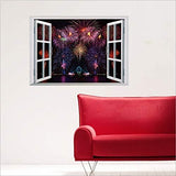 Creative 3D Aesthetic Romantic Fireworks Fake Window Living Room Bedroom Background Decoration can Remove Wall Stickers size 50x70 sk7019c