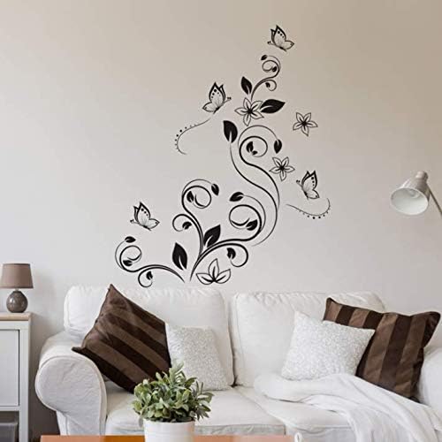 Black Flowers Vine and Beautiful Butterfly Wall Sticker Girls Bedroom Living Room Home Decorations size 50x70 ncs0024