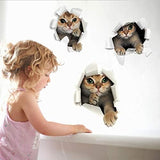 3PCS 3D Cats Wall Sticker Cartoon Animal Hole View Decals Removable DIY Decoration Pet Love for Baby Kids Nursery Room Kitchen Living Room Bedroom Bathroom size 50x70 sk6071