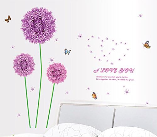Purple Dandelion Colorful Butterflies Wall Decal Home Sticker Am 9022