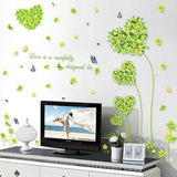 Heart Green Leaf Butterfly Wall Sticker Wall Paper Sticker Renewal Removable Stylish Cute Flower Grass Plant Butterfly Children's Room Decor Present size 50x7 am7047