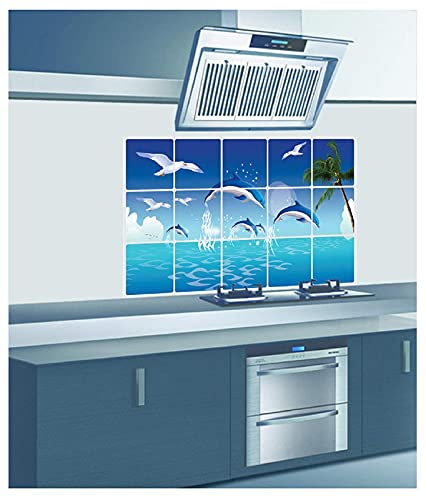 JAAMSO ROYALS Nature Blue Dolphine Wall Tiles Stickers Waterproof, Kitchen Stickers for Wall, Wall Sticker for Kitchen, Kitchen Sticker, Kitchen Tiles Wall Stickers size (75CM x 45CM) 3024