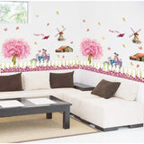 SK9008 Warm Romantic DIY Removable Wallpaper Colorful Flowers Skirting Line Wall Stickers Wall Decal Home Decor