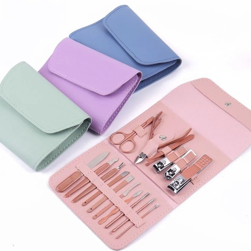 Manicure &amp; Pedicure Kit – Premium Stainless Steel Nail Care Set for Hand, Foot &amp; Facial Grooming | Travel-Friendly Case Included | 16 Pcs Nail Care Set | Beauty Essentials Set ( Random Color )