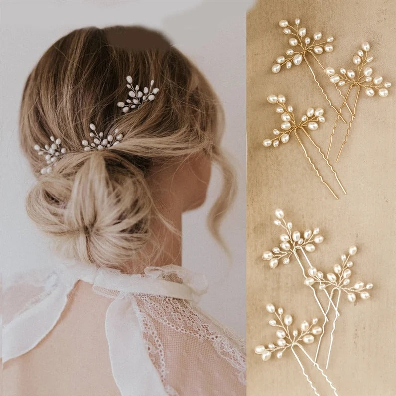 Pearl Wedding Hair Pins, Bridal Hair Comb, Gold Pearl Headpiece, Wedding Hair Piece Bridesmaid Hair