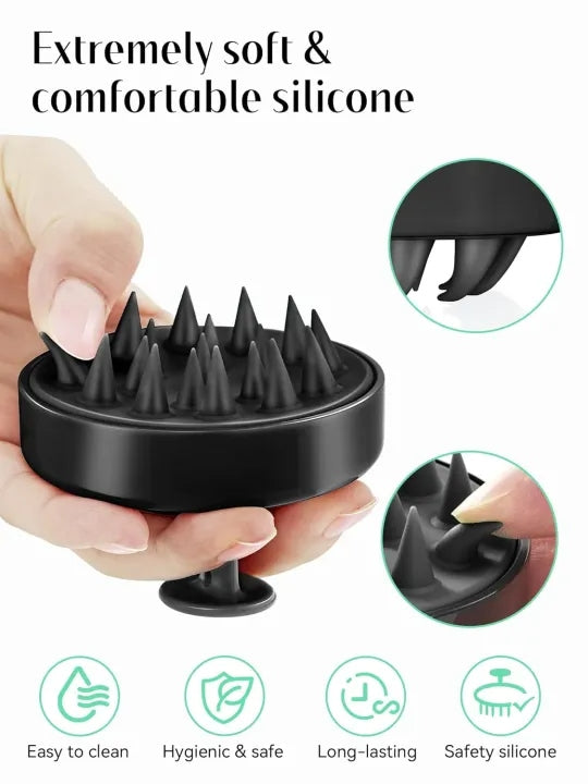 Shampoo Massager Brush Scalp Hair Scrubber with Soft Silicone Bristles For All Type Of Hairs Straight Curly Wet Dry For Men Women Children (Black)