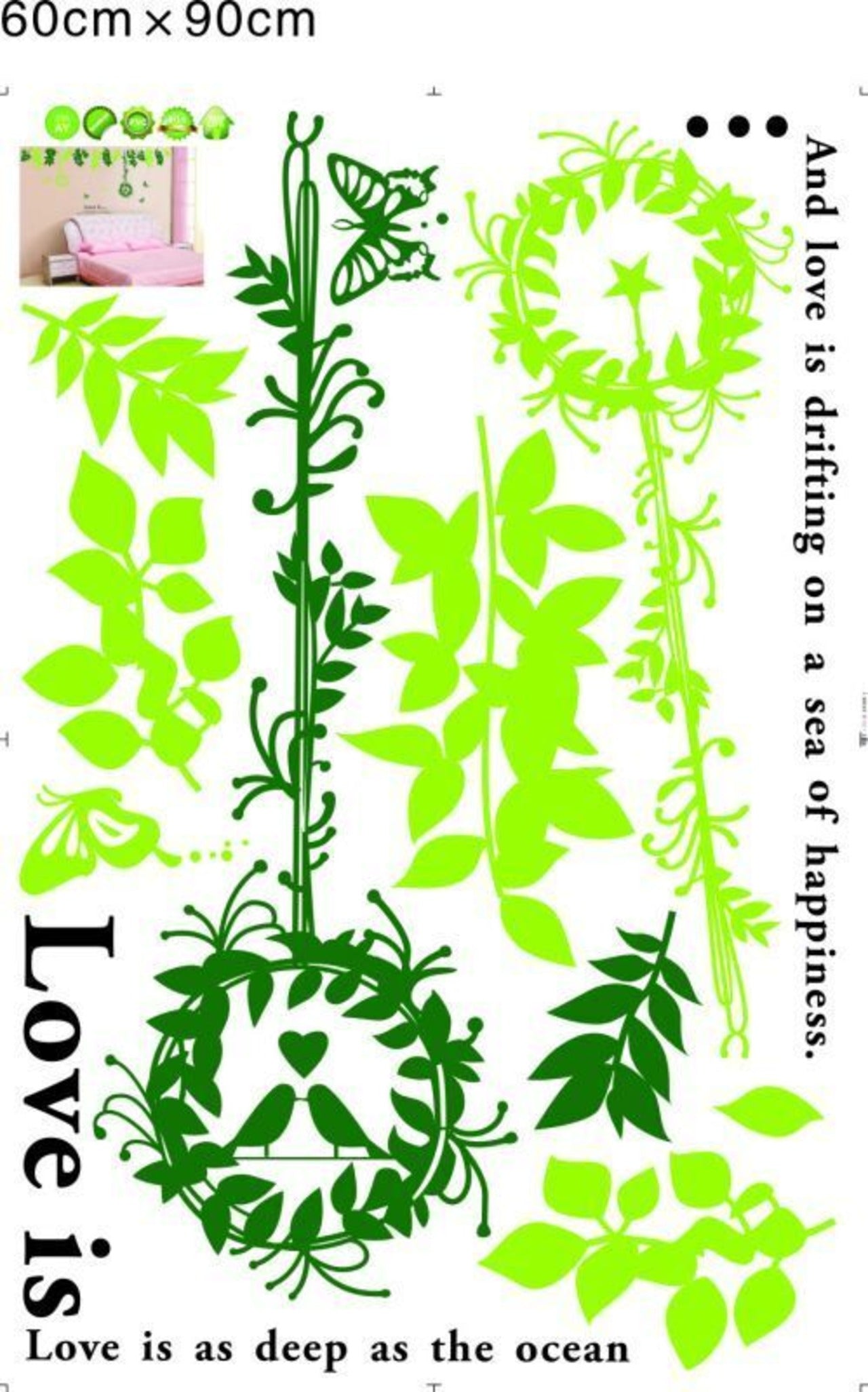 Wall Sticker Dream's Garden 60 x 90cm Wallpaper Sticker Rental OK Peel and Stick DIY Home Decor Interior Tree Bird Bird Cage Leaves Natural Scenery Landscape Living Room Spring Summer Free Shipping size 120x60cm  lc205