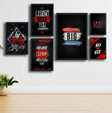 Motivational Wooden Wall Art Frame Set – 6 Pcs Inspirational Quotes | Be Strong, Think Big, Never Stop, Do or Die | Premium Quality Wooden Frames for Home & Office