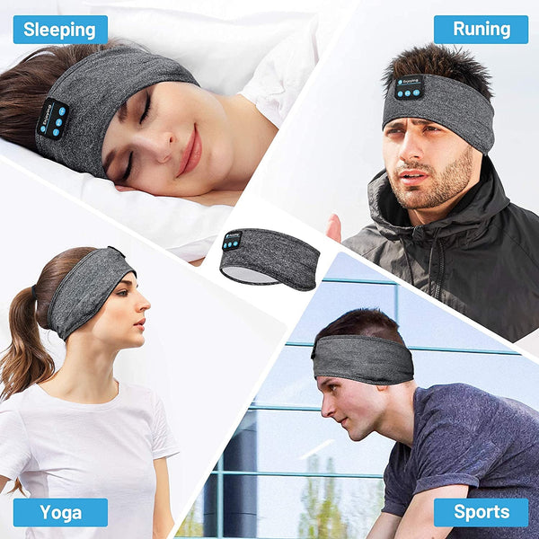 2-in-1 Sports & Sleep Bluetooth Headband – Wireless Music Headphones with Built-in Mic, Elastic Eye Mask for Workout, Travel & Relaxation