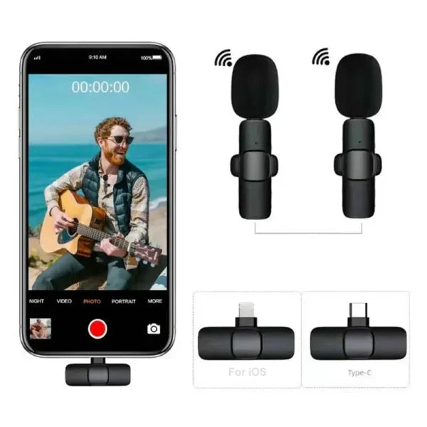 Wireless Lavalier Microphone for iPhone & Android, Plug-and-Play Mini Lapel Mic with Noise Reduction for Vlogging, YouTube, and Live Stream