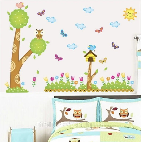 Asmi Collections Wall Stickers Kids Tree Birds Butterfly AY9183