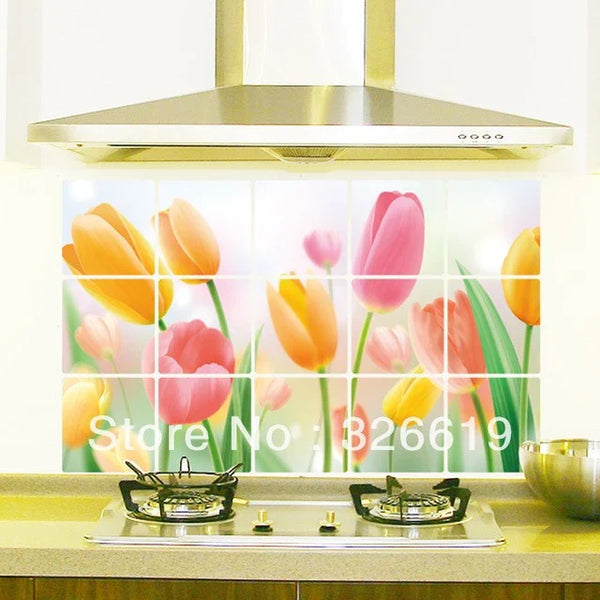 COMVIP Kitchen Oil Proof Heat-resistant Waterproof Tile Sticker Decals Flower