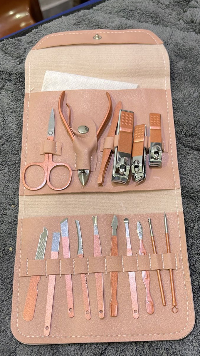 Manicure &amp; Pedicure Kit – Premium Stainless Steel Nail Care Set for Hand, Foot &amp; Facial Grooming | Travel-Friendly Case Included | 16 Pcs Nail Care Set | Beauty Essentials Set ( Random Color )