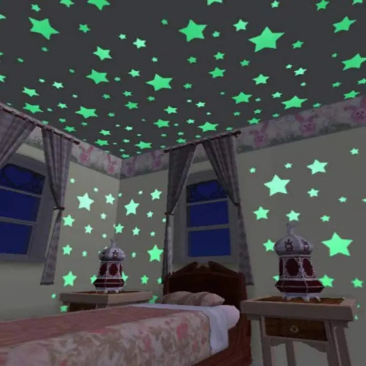 Pack of 100 -  Multicolor 3D Glowing Star Night Dark Room Decor