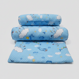 Sleep Support Set – Soft Cotton Quilted Mattress with Dual Side-Positioning Bolster Pillows | Sky Blue Cloud & Aviation Theme