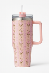 Floral Insulated Travel Tumbler 40oz – Double-Wall Vacuum Flask with Ergonomic Handle & Leak-Resistant Lid (Random Colour)