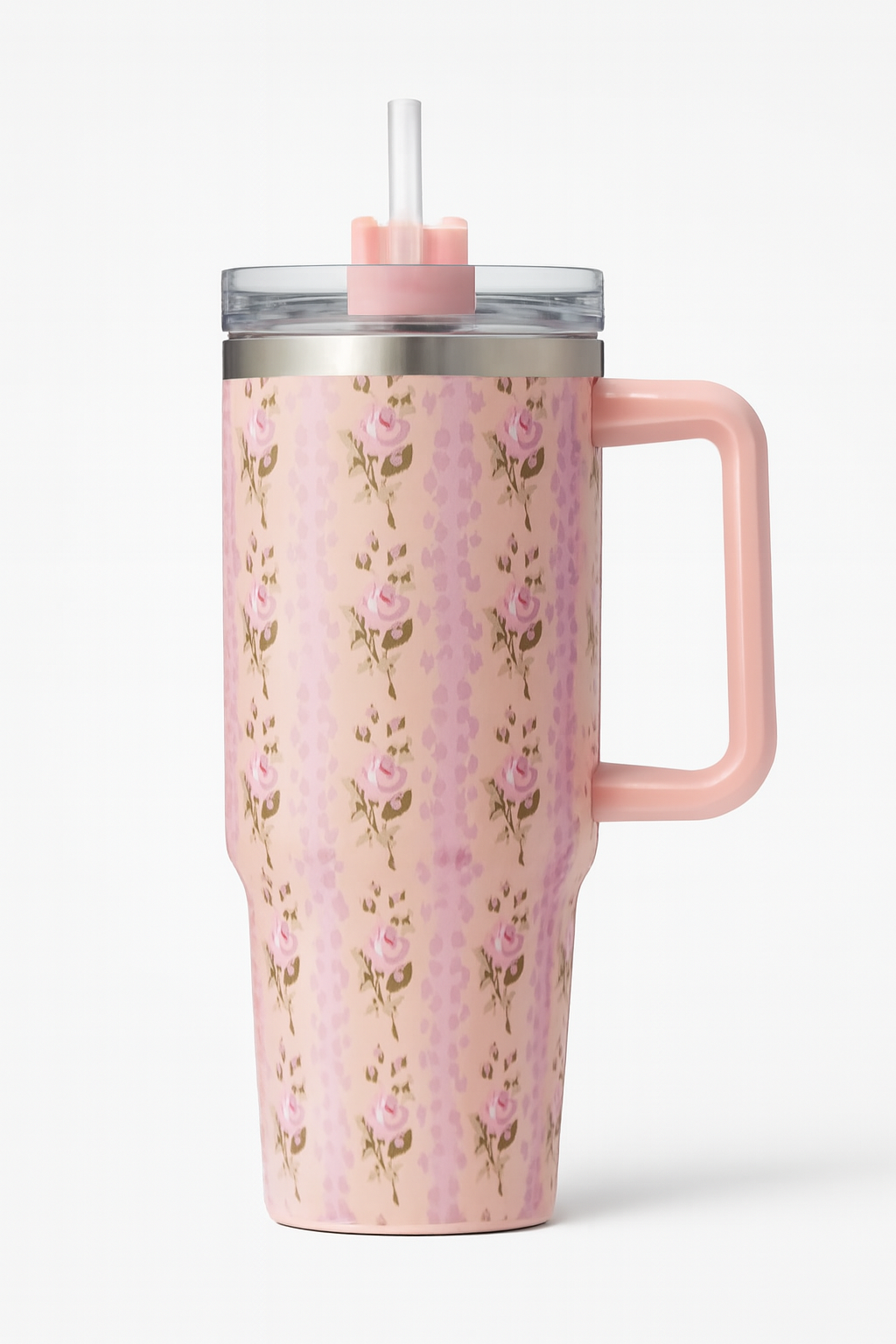 Floral Insulated Travel Tumbler 40oz – Double-Wall Vacuum Flask with Ergonomic Handle & Leak-Resistant Lid (Random Colour)